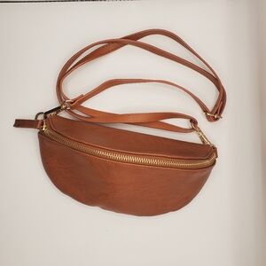 Brown Faux Leather Crossbody Bag